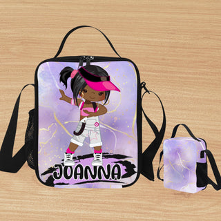 a bag with a picture of a girl on it