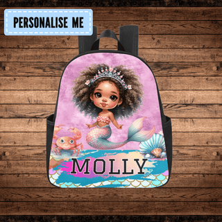 a backpack with a picture of a mermaid on it