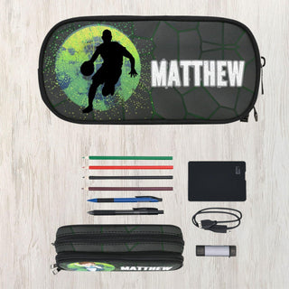 a pencil case with a picture of a basketball player