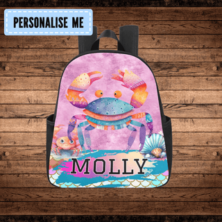 a backpack with a picture of a crab on it