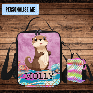 a personalized lunch bag with an otter on it