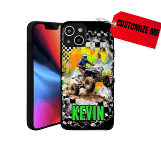 a phone case with a picture of a person on a dirt bike