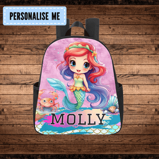 a backpack with a picture of a mermaid on it