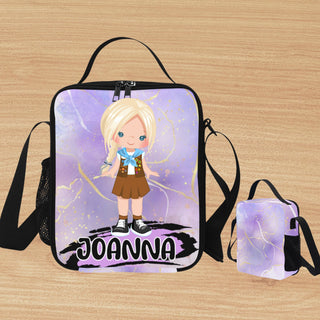 a bag with a picture of a girl on it