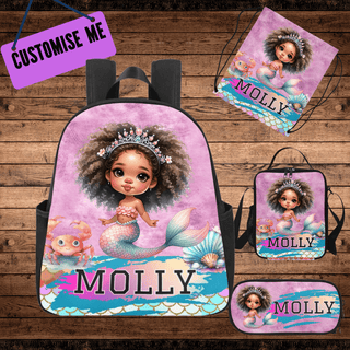 a backpack with a picture of a mermaid on it