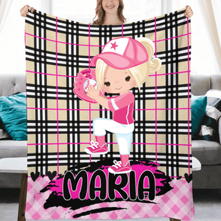 Personalized Black Camping Girl Blanket With Name