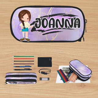 a pencil case with a girl on it