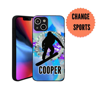 a phone case with a picture of a snowboarder