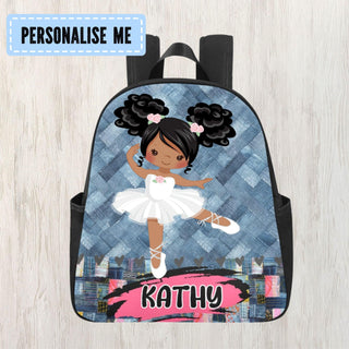 a personalized backpack with a little girl in a white dress