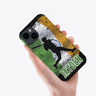 a hand holding a phone case with a picture of a baseball player