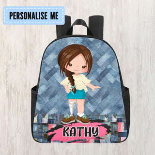 a backpack with a picture of a girl on it