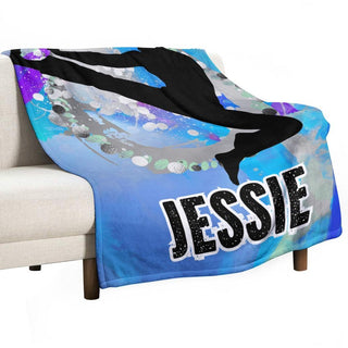 a blue blanket with a picture of a woman on it