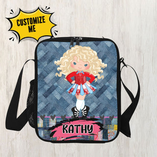 a bag with a picture of a blonde haired girl on it