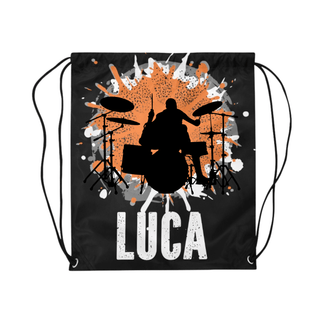 a drawsack bag with a drummer on it