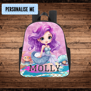 a backpack with a picture of a mermaid on it