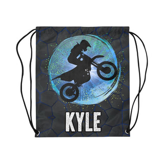 a drawsack bag with a motocross rider on it