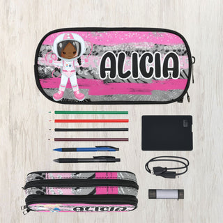 a pencil case with an astronaut on it