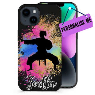 a phone case with a picture of a person doing karate