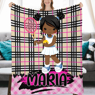 Personalized Black Camping Girl Blanket With Name