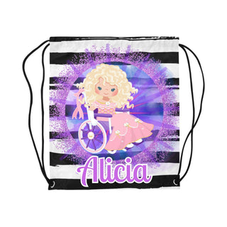 a drawsack bag with a picture of a blonde girl on it