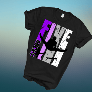 a black t - shirt with a purple design on it