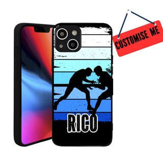 a phone case with a picture of two men fighting each other