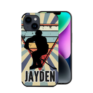 a phone case with a picture of a man holding a baseball bat