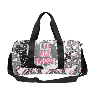 a duffel bag with a baseball design on it