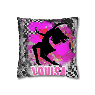 a pillow with a silhouette of a woman dancing