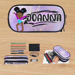 a pencil case with a picture of a girl on it