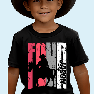 a young boy wearing a cowboy hat and a black shirt