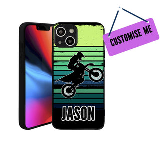 a phone case with a picture of a person on a motorcycle