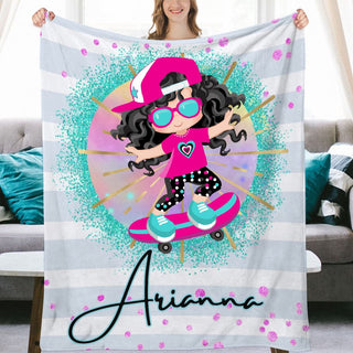 a girl is holding a personalized beach towel