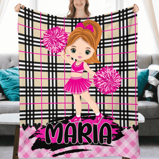 Personalized Black Camping Girl Blanket With Name