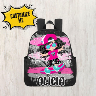 a backpack with a cartoon girl on it