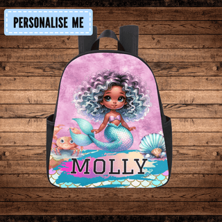 a backpack with a picture of a mermaid on it