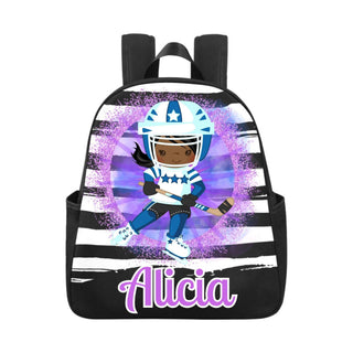 a backpack with a picture of a football player on it