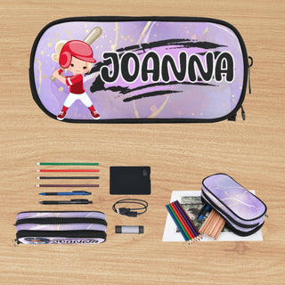 a pencil case with a picture of a baseball player on it