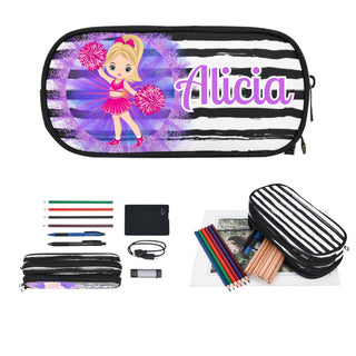 a pencil case with a picture of a girl on it