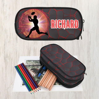 a pencil case with a picture of a basketball player