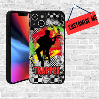 a phone case with a picture of a man playing the guitar