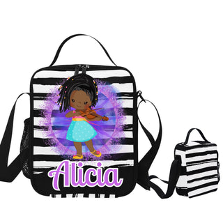 a little girl's personalized backpack and lunch box