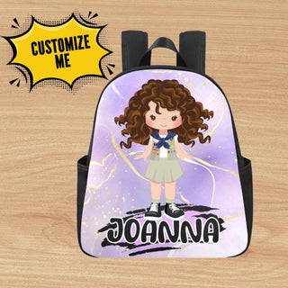 a backpack with a picture of a girl on it