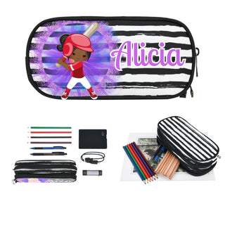 a pencil case with a baseball player on it