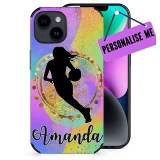 a phone case with a girl holding a basketball ball