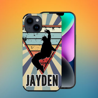 a phone case with a picture of a man on a skateboard