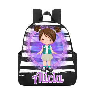 a backpack with a picture of a girl on it