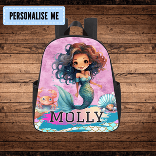 a backpack with a picture of a mermaid on it