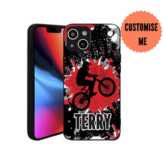 a phone case with a bicycle rider on it