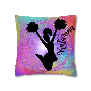 a pillow with a silhouette of a cheerleader